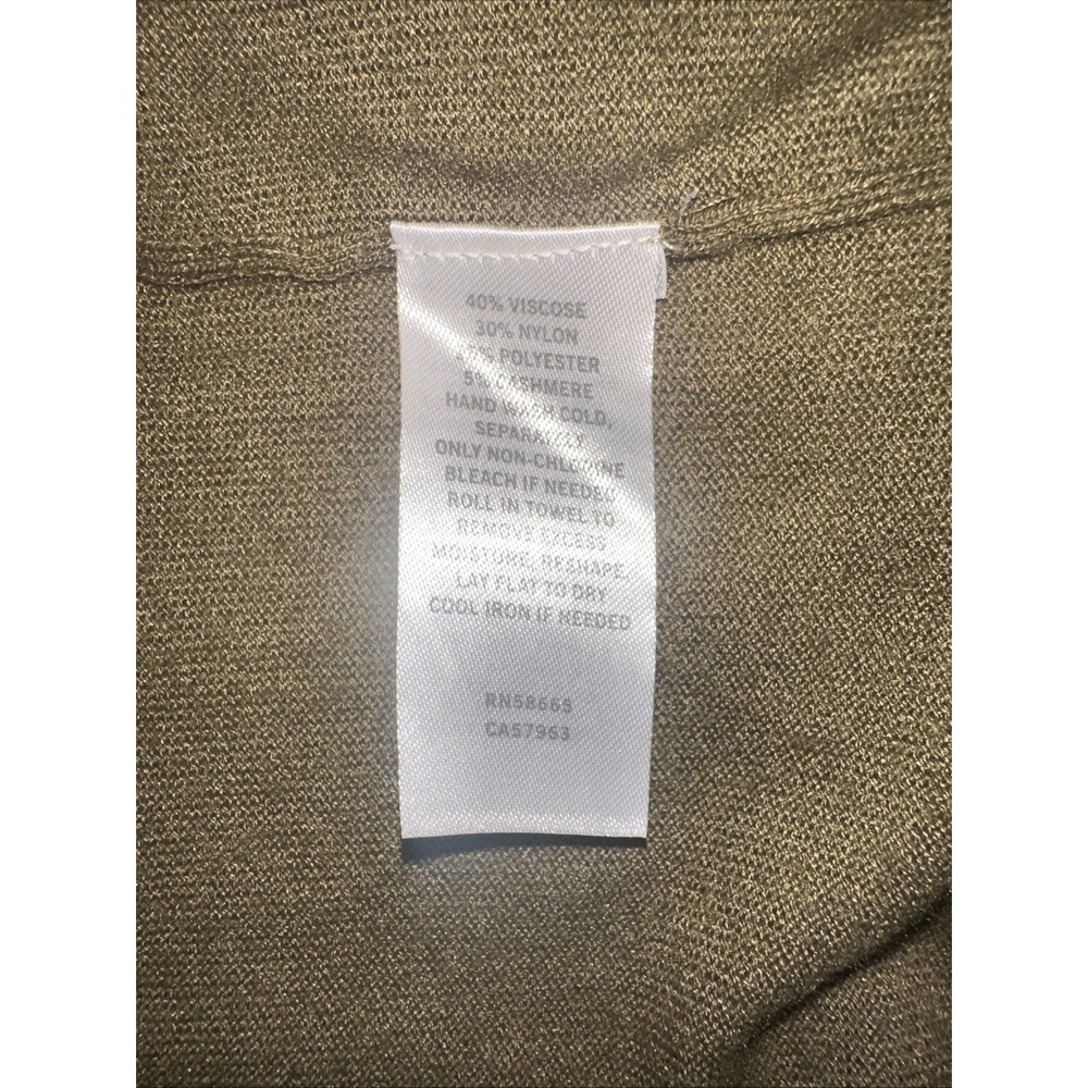 Halogen Cashmere Blend Open Front Cardigan Olive Long Sleeve Front Pockets Sz S - Picture 8 of 8